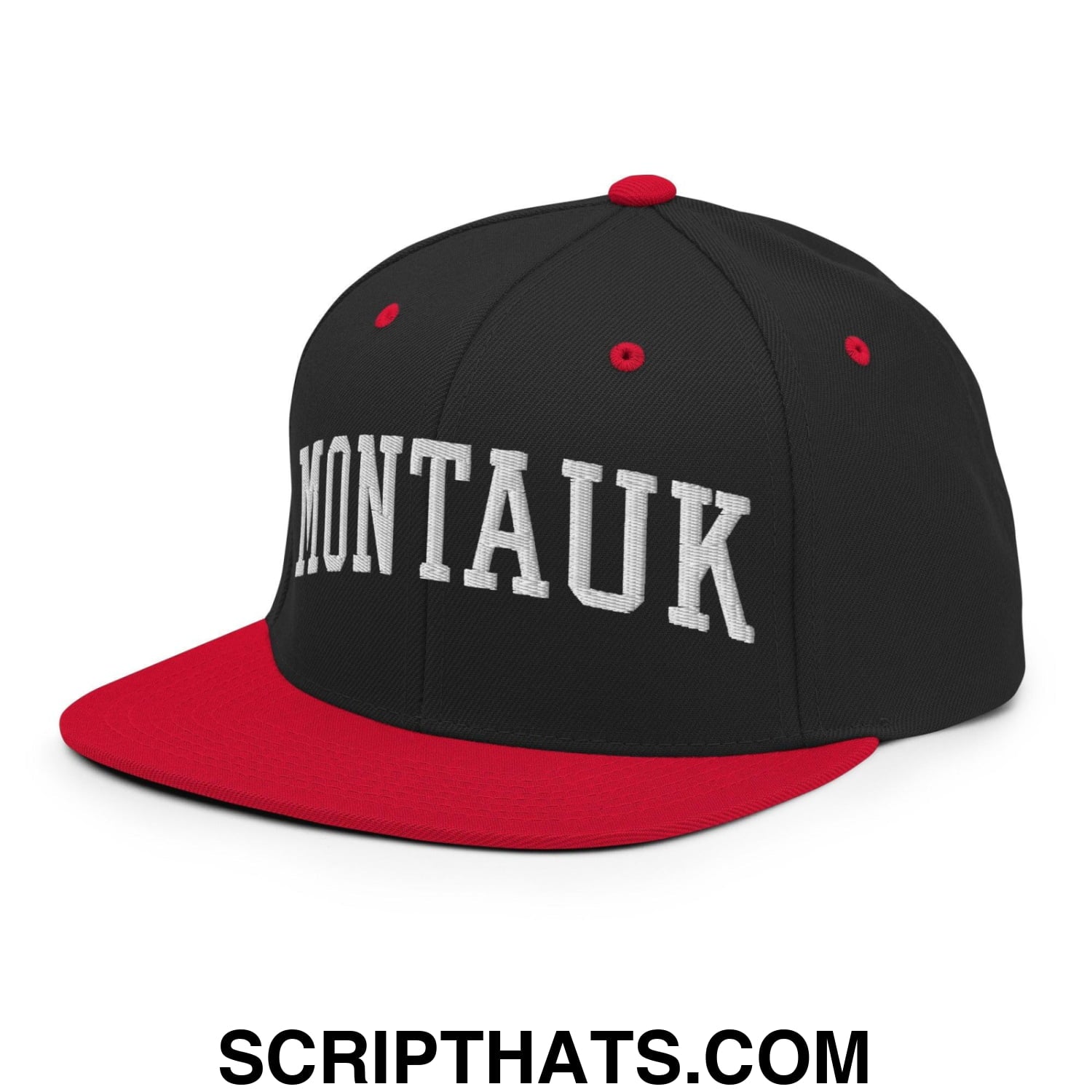 Montauk II Varsity Letterman Block Snapback Hat Black Red