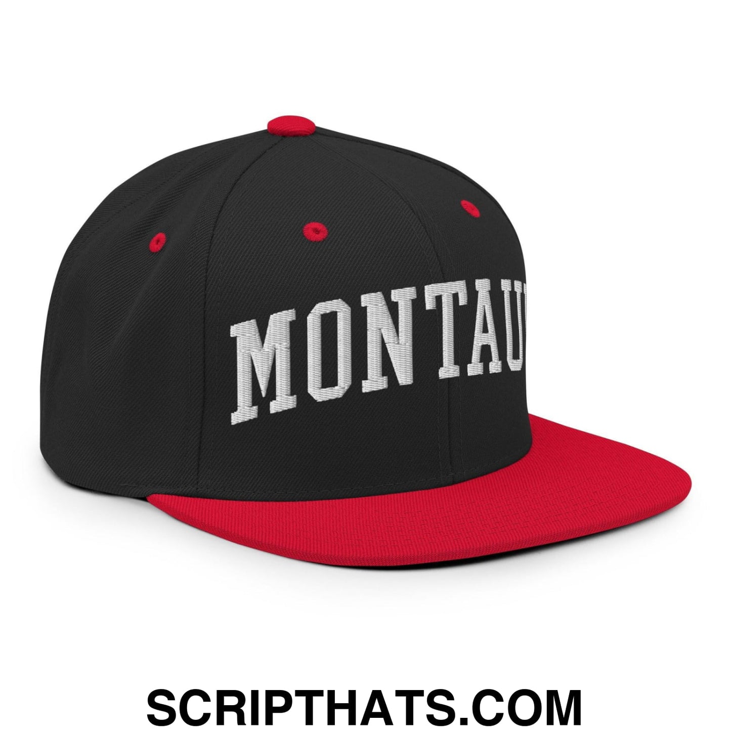 Montauk II Varsity Letterman Block Snapback Hat Black Red