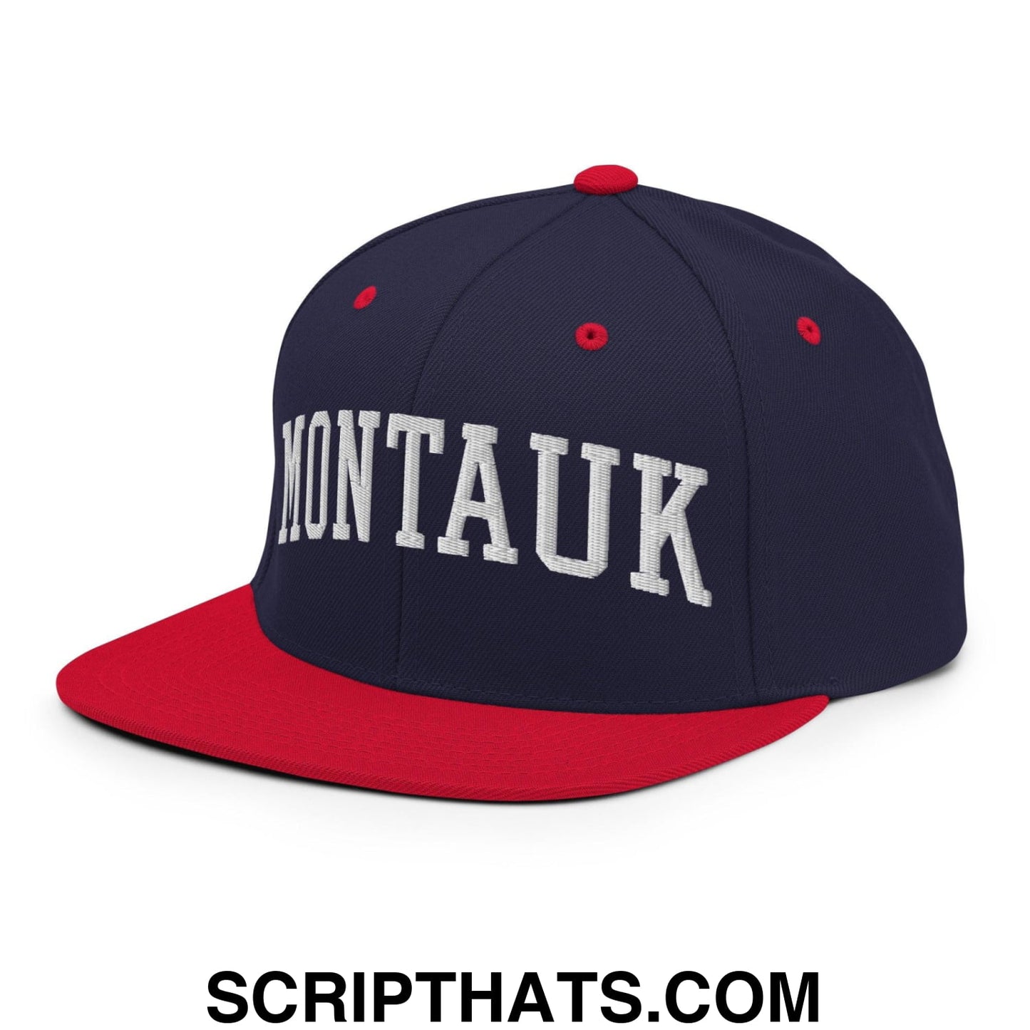 Montauk II Varsity Letterman Block Snapback Hat Navy Red