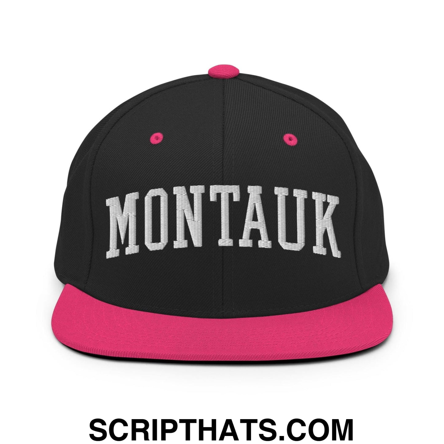 Montauk II Varsity Letterman Block Snapback Hat Black Neon Pink