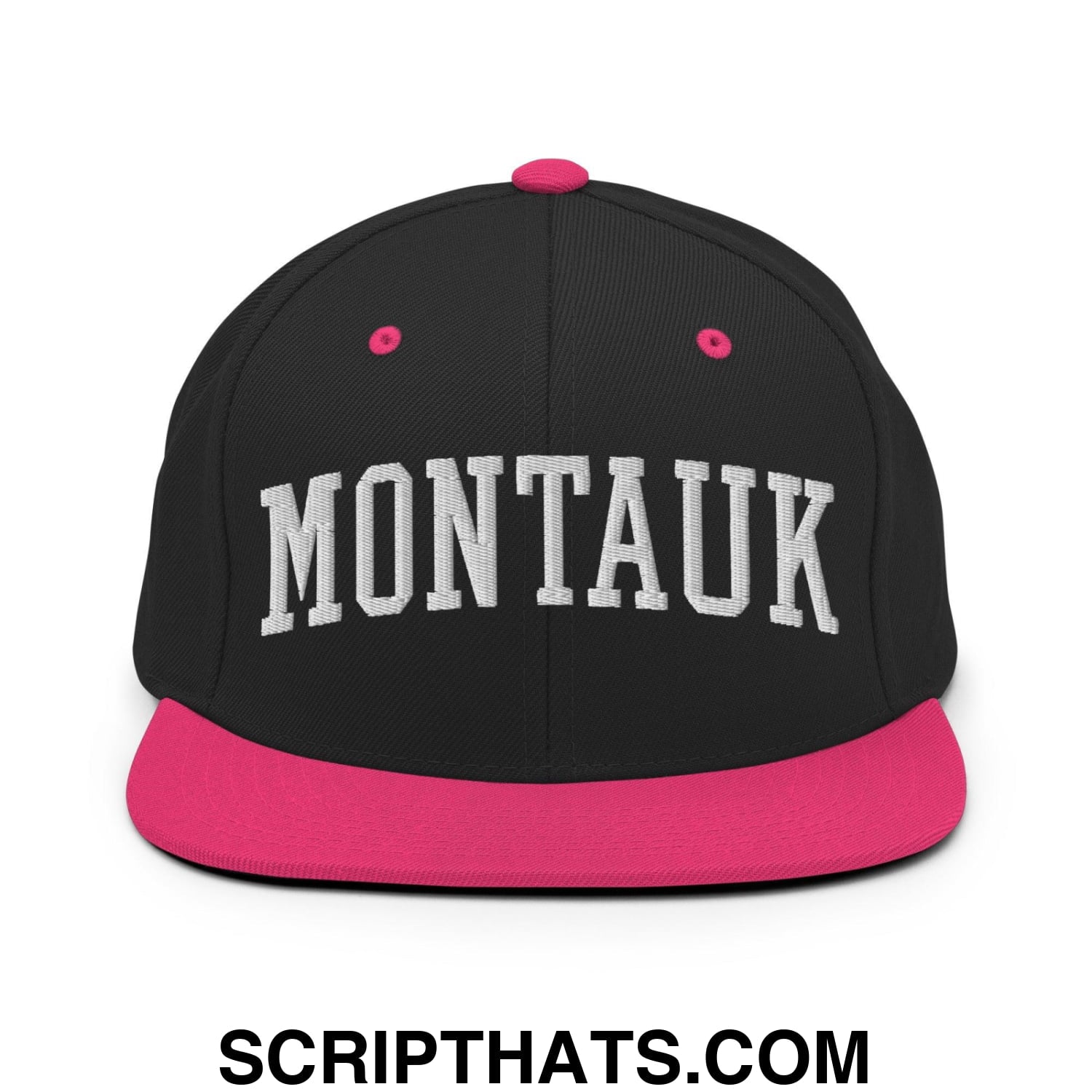 Montauk II Varsity Letterman Block Snapback Hat Black Neon Pink