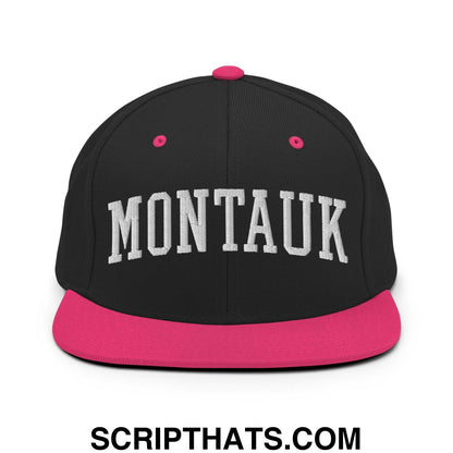 Montauk II Varsity Letterman Block Snapback Hat Black Neon Pink