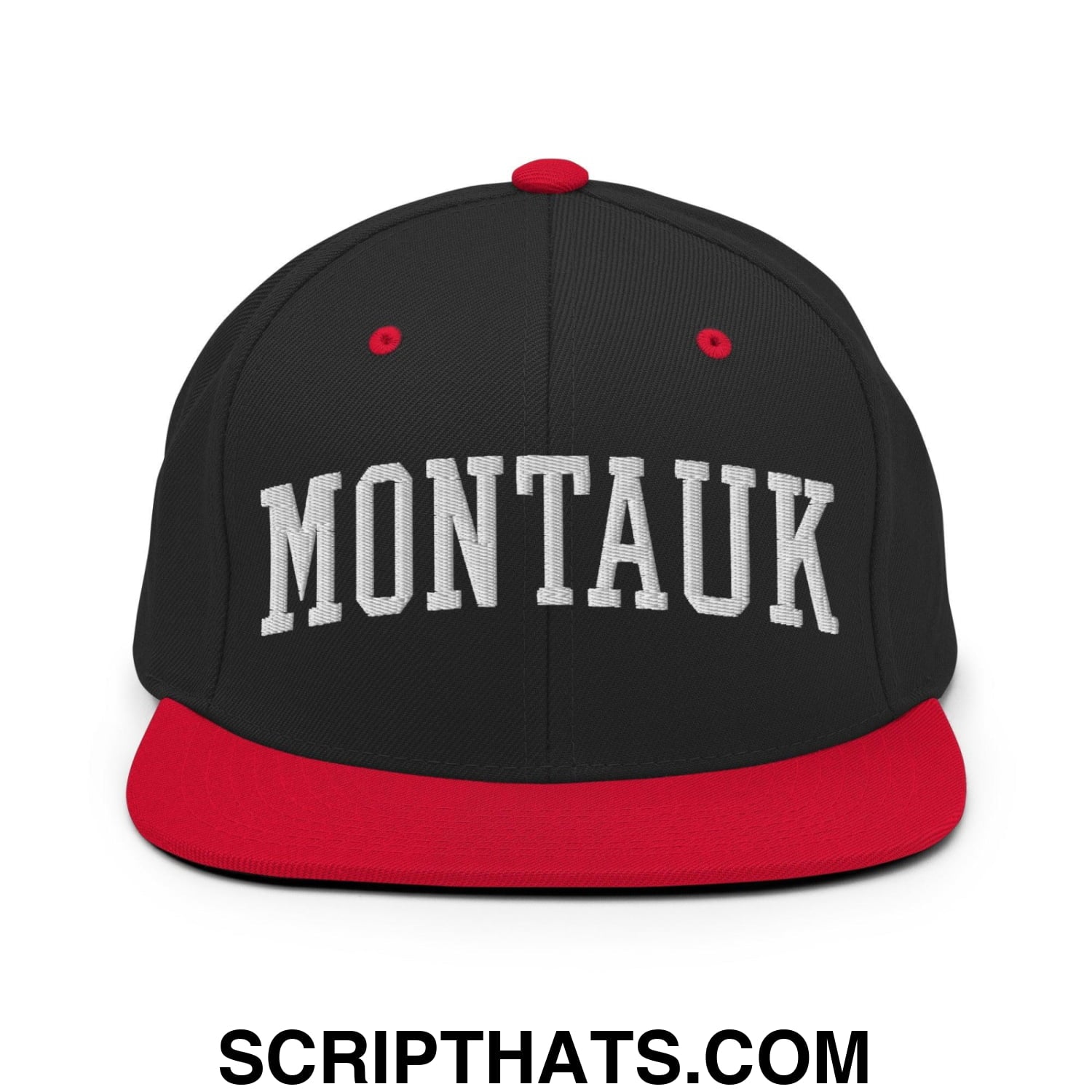 Montauk II Varsity Letterman Block Snapback Hat Black Red