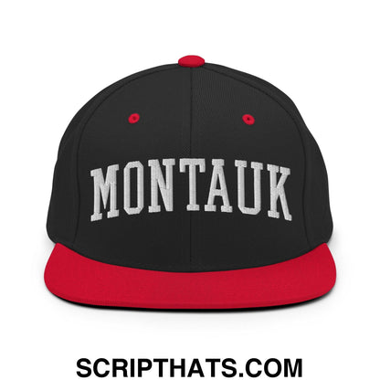 Montauk II Varsity Letterman Block Snapback Hat Black Red