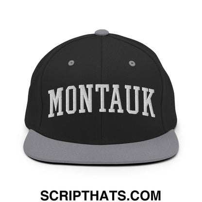 Montauk II Varsity Letterman Block Snapback Hat Black Silver