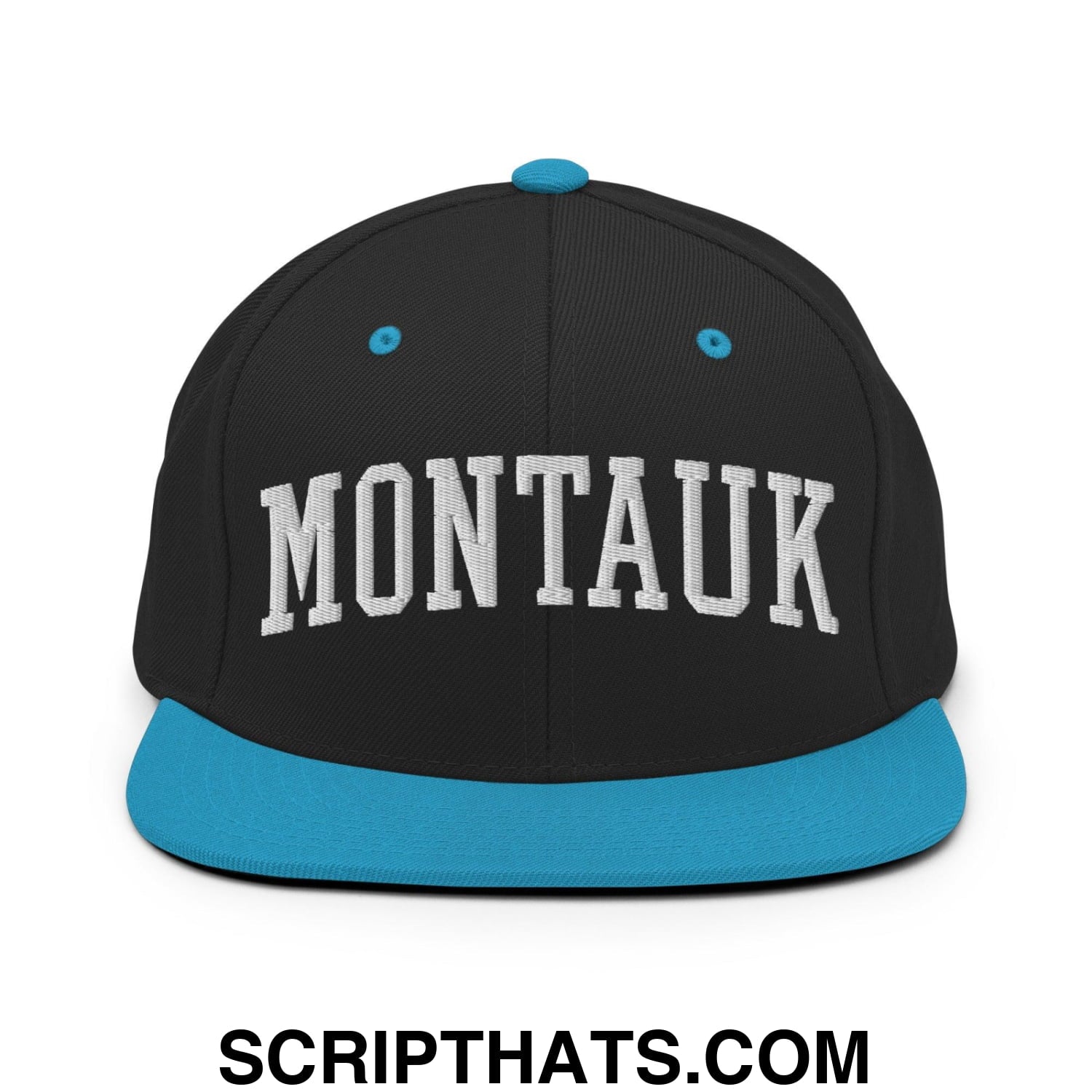 Montauk II Varsity Letterman Block Snapback Hat Black Teal