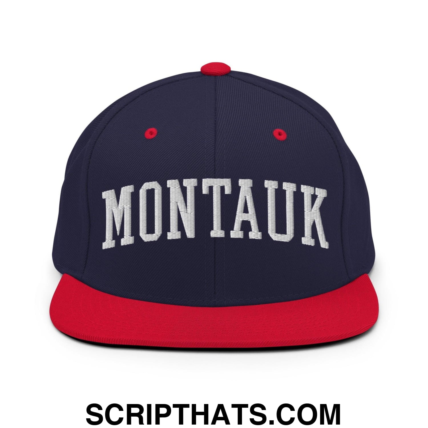 Montauk II Varsity Letterman Block Snapback Hat Navy Red