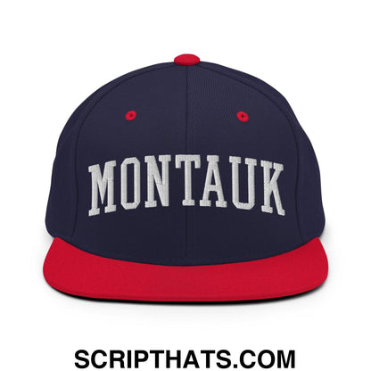 Montauk II Varsity Letterman Block Snapback Hat Navy Red