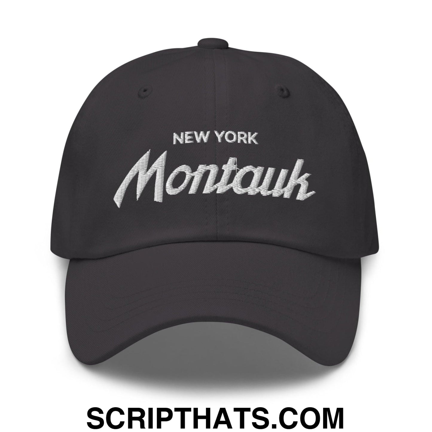 Montauk II Vintage Sports Script Dad Hat Dark Grey