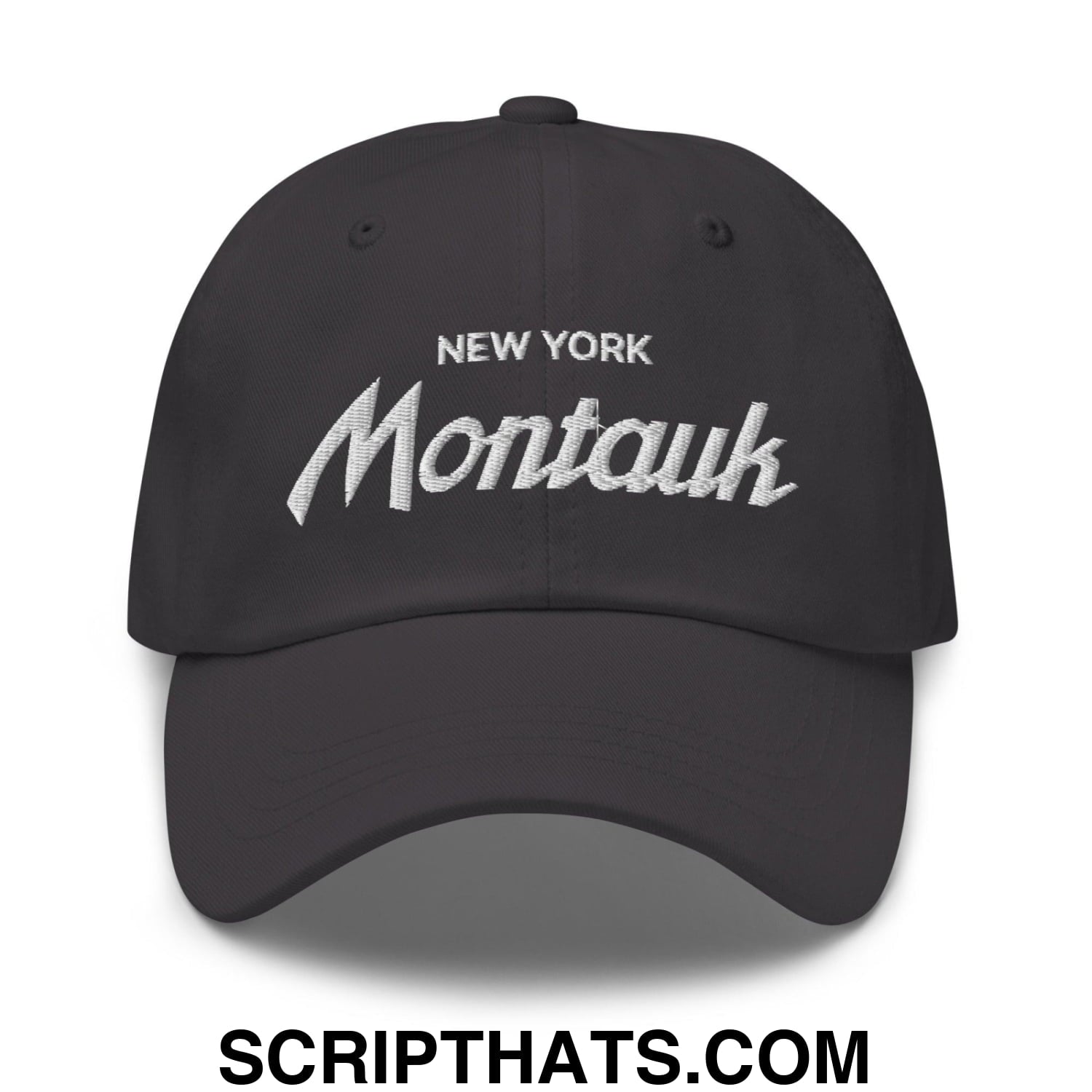 Montauk II Vintage Sports Script Dad Hat Dark Grey