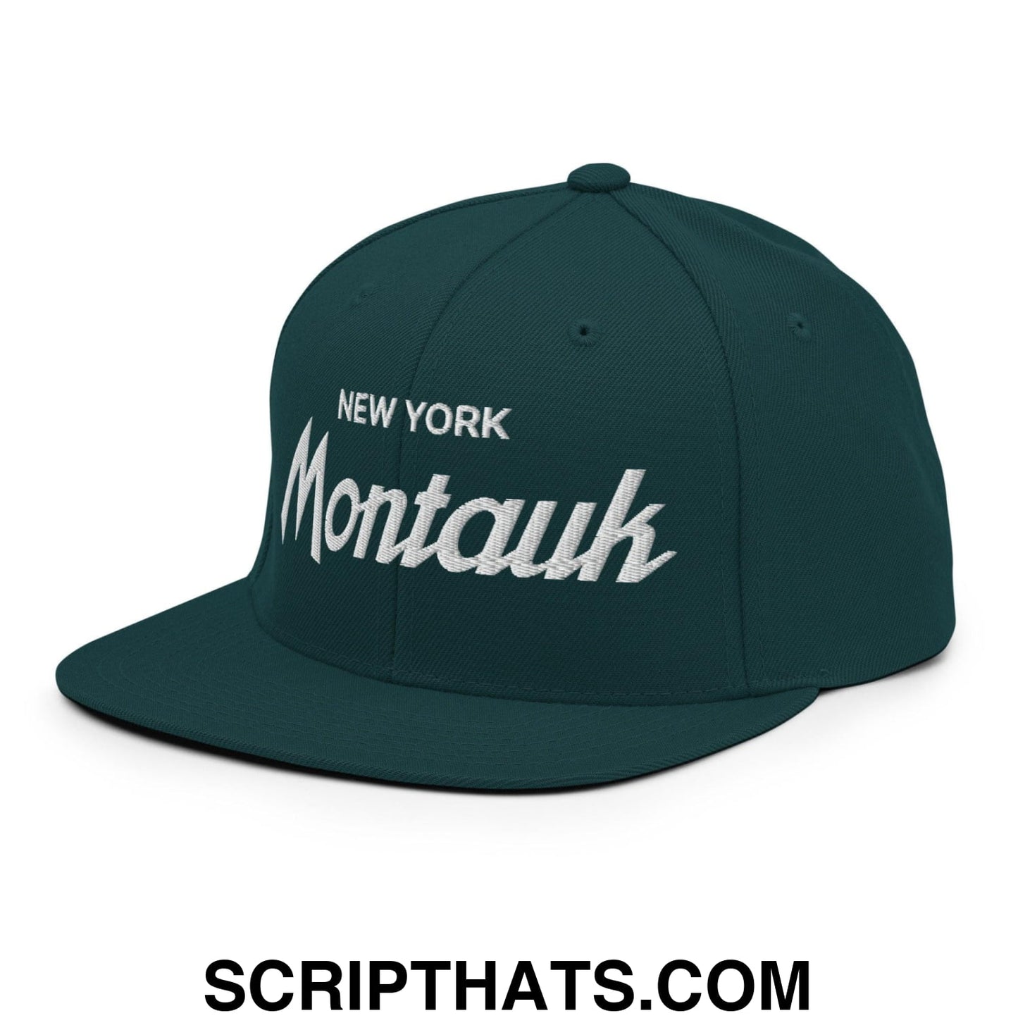 Montauk II Vintage Sports Script Snapback Hat Spruce