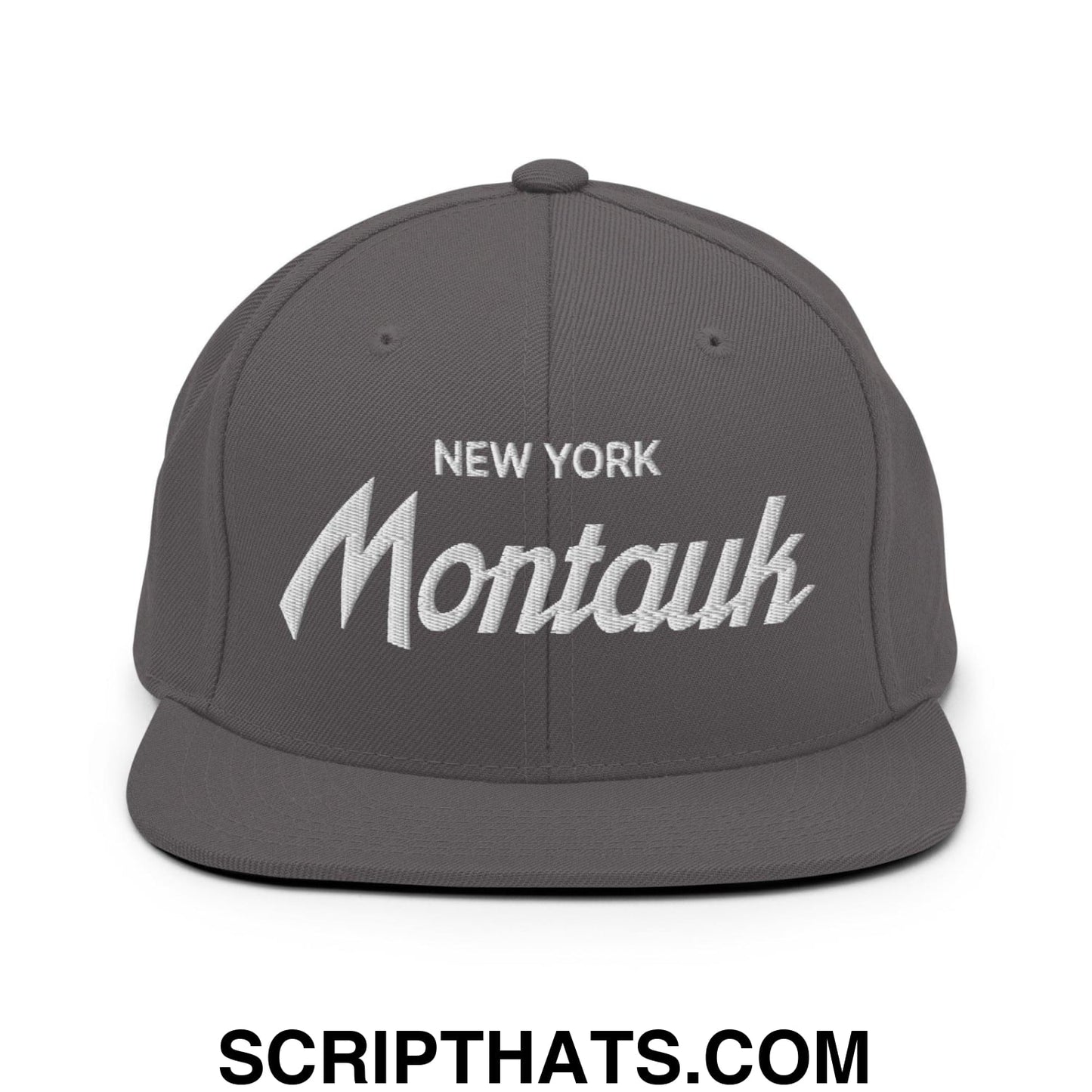 Montauk II Vintage Sports Script Snapback Hat Dark Grey