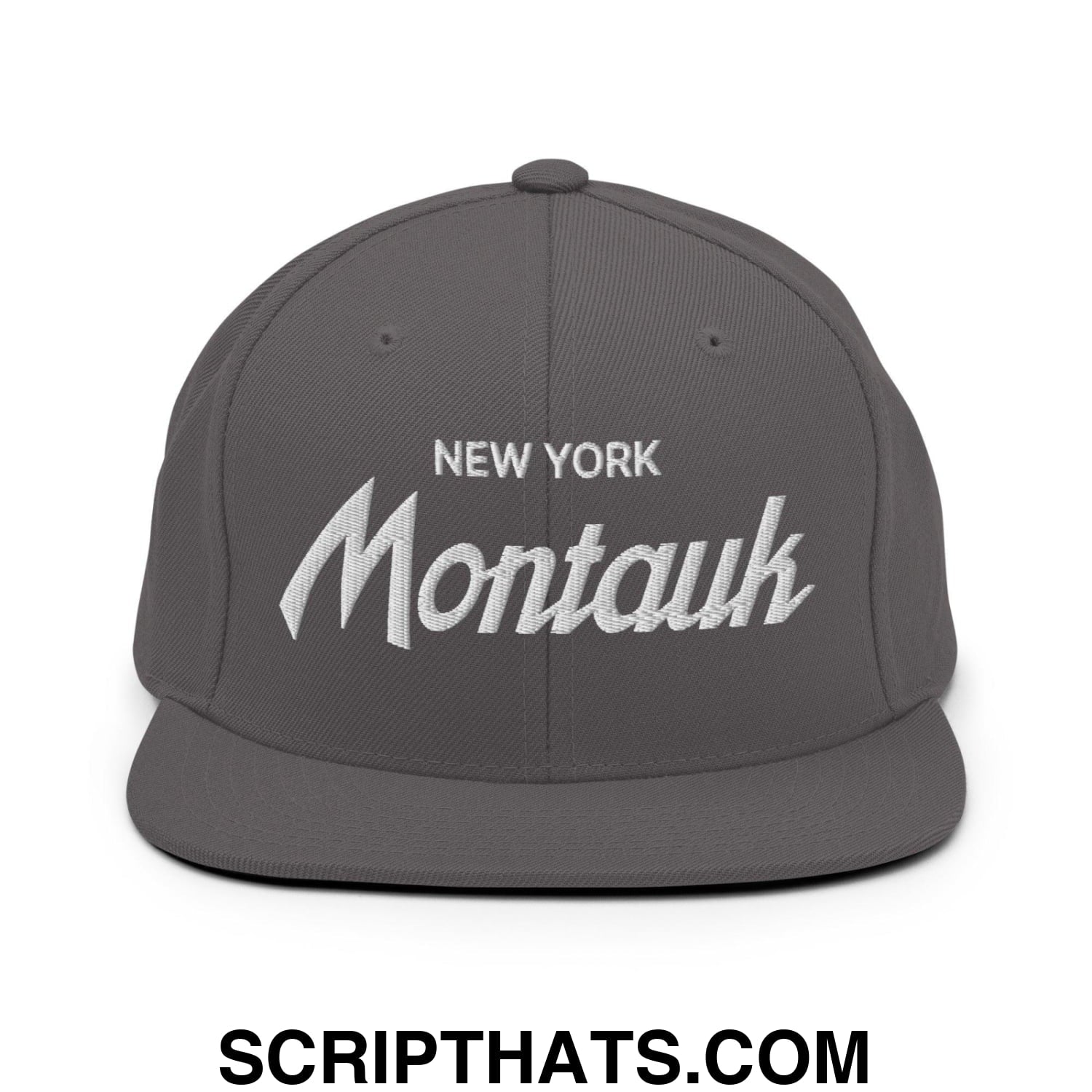 Montauk II Vintage Sports Script Snapback Hat Dark Grey