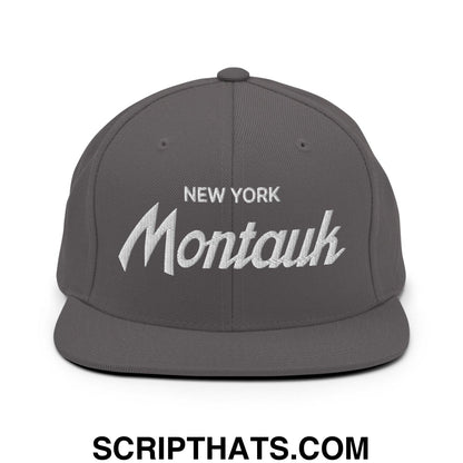 Montauk II Vintage Sports Script Snapback Hat Dark Grey