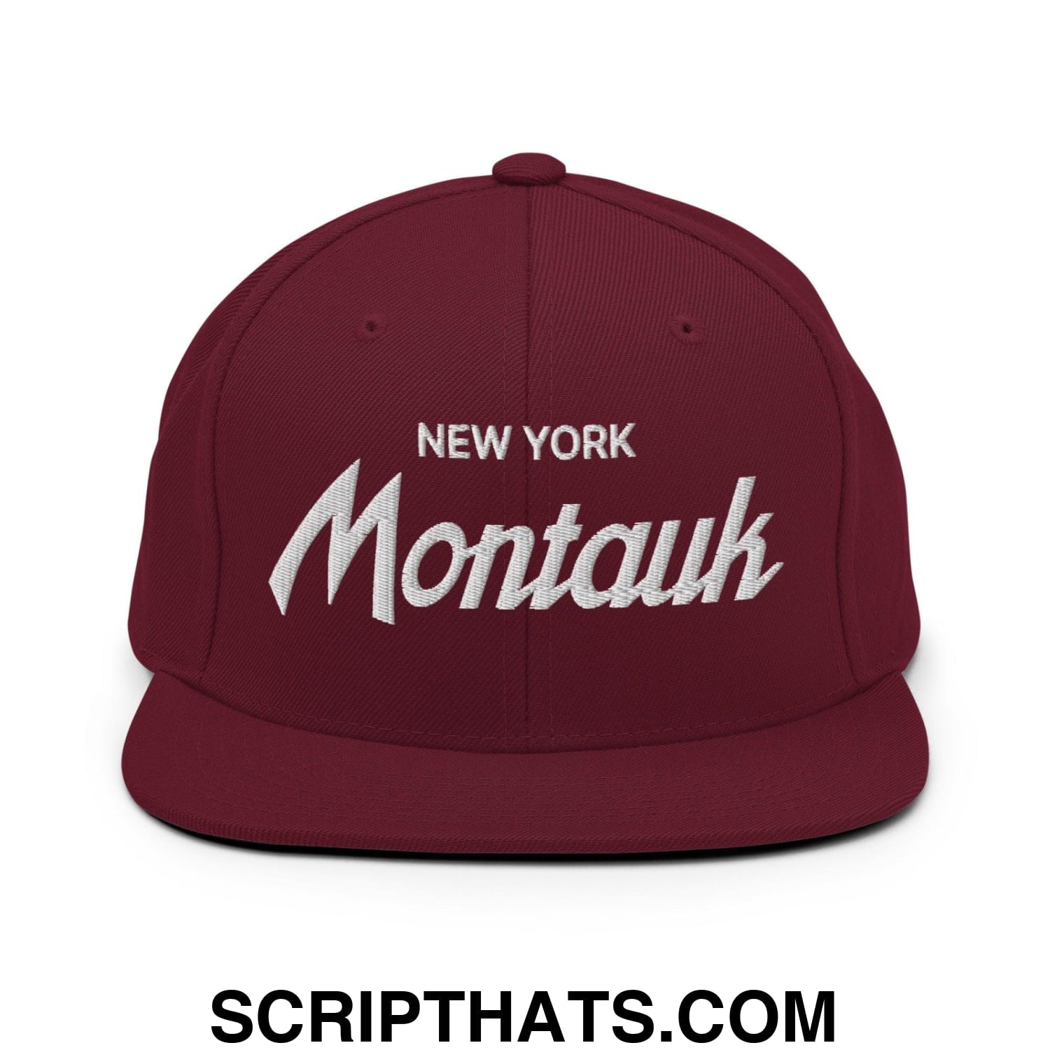 Montauk II Vintage Sports Script Snapback Hat Maroon