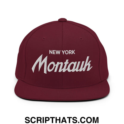 Montauk II Vintage Sports Script Snapback Hat Maroon