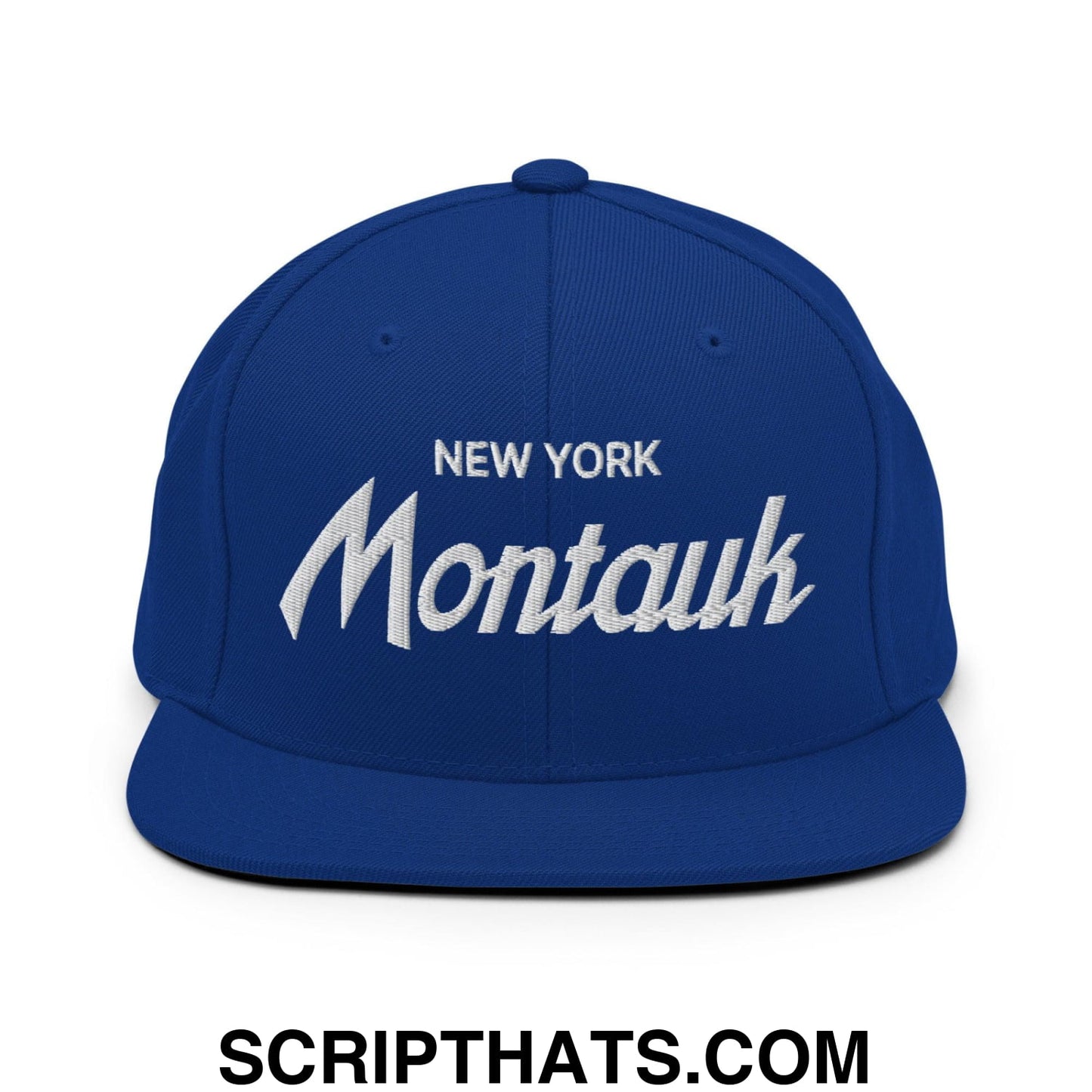 Montauk II Vintage Sports Script Snapback Hat Royal Blue