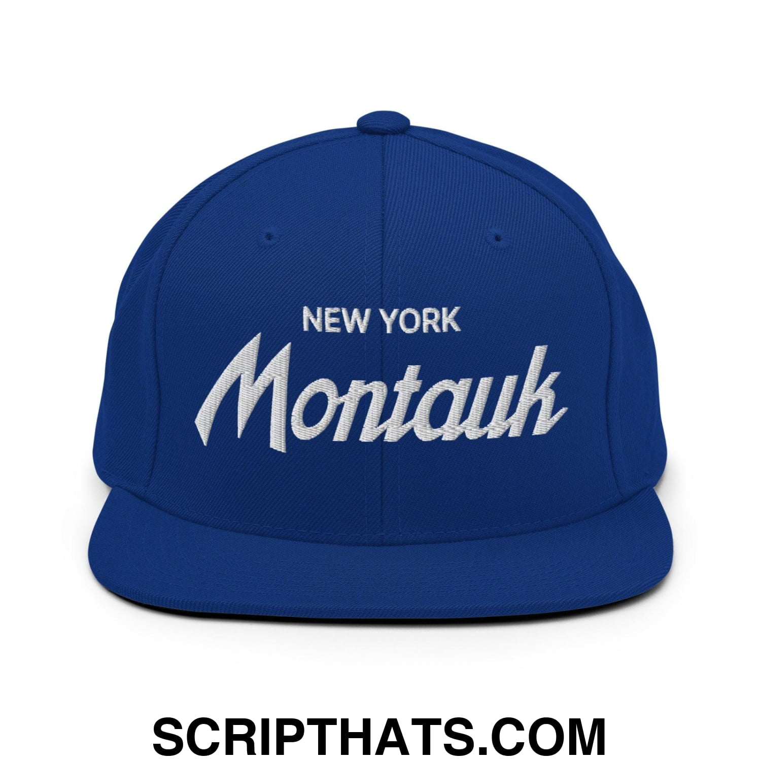 Montauk II Vintage Sports Script Snapback Hat Royal Blue