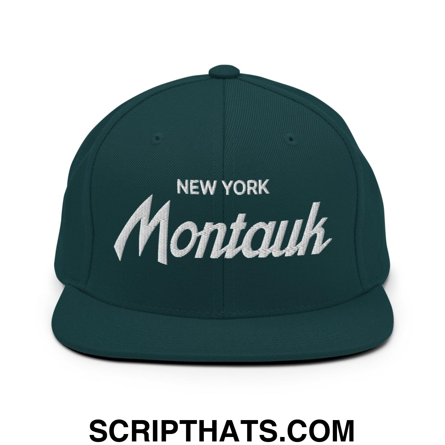 Montauk II Vintage Sports Script Snapback Hat Spruce