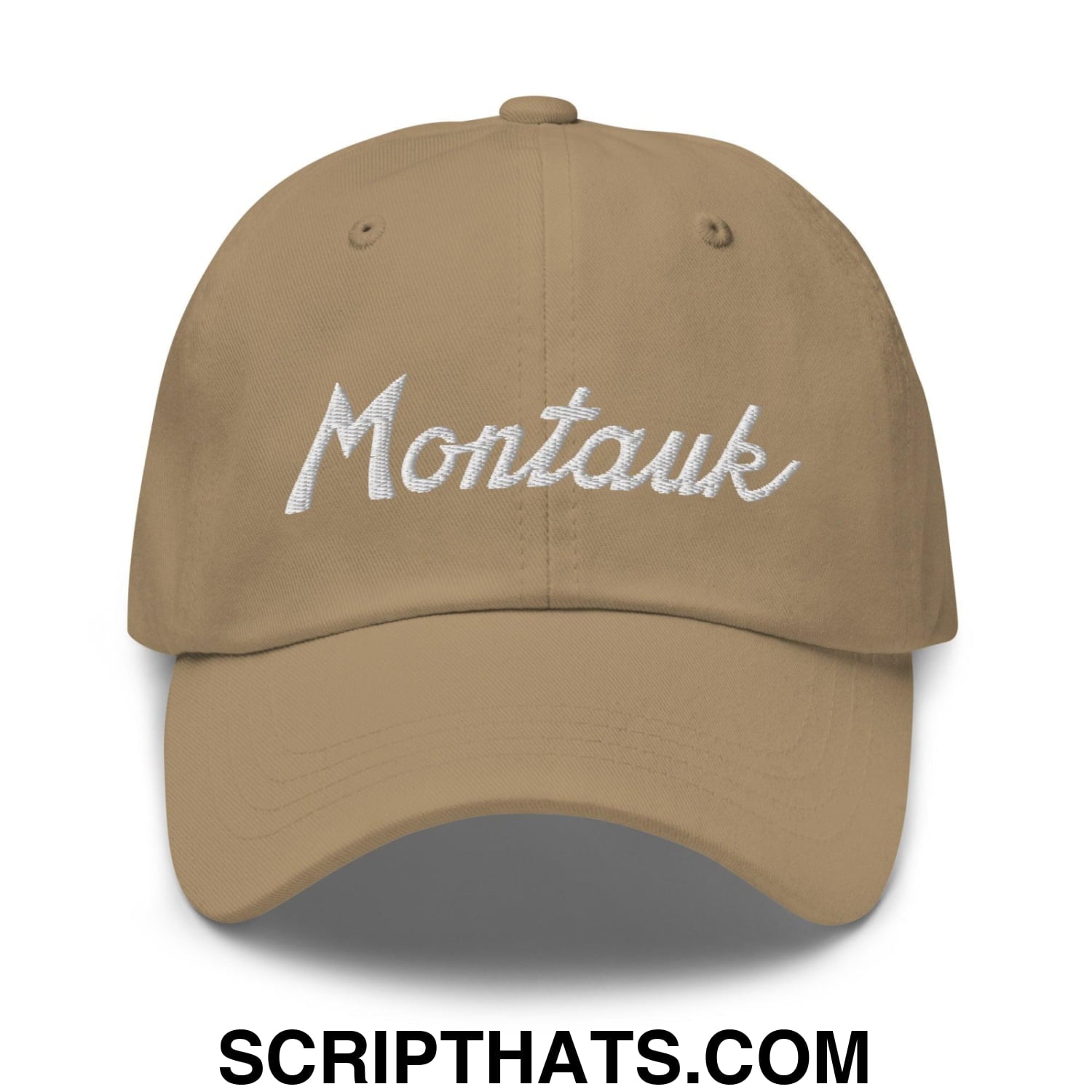 Montauk III Vintage Sports Script Dad Hat Khaki
