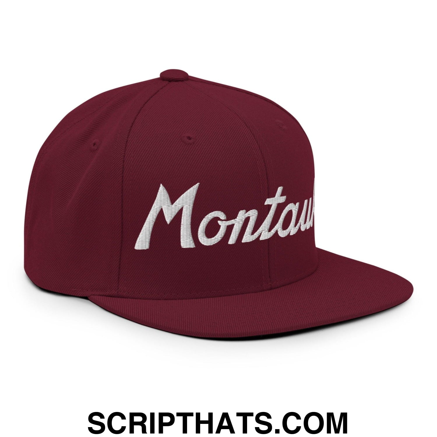 Montauk III Vintage Sports Script Snapback Hat Maroon