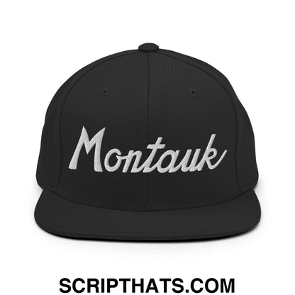 Montauk III Vintage Sports Script Snapback Hat Black