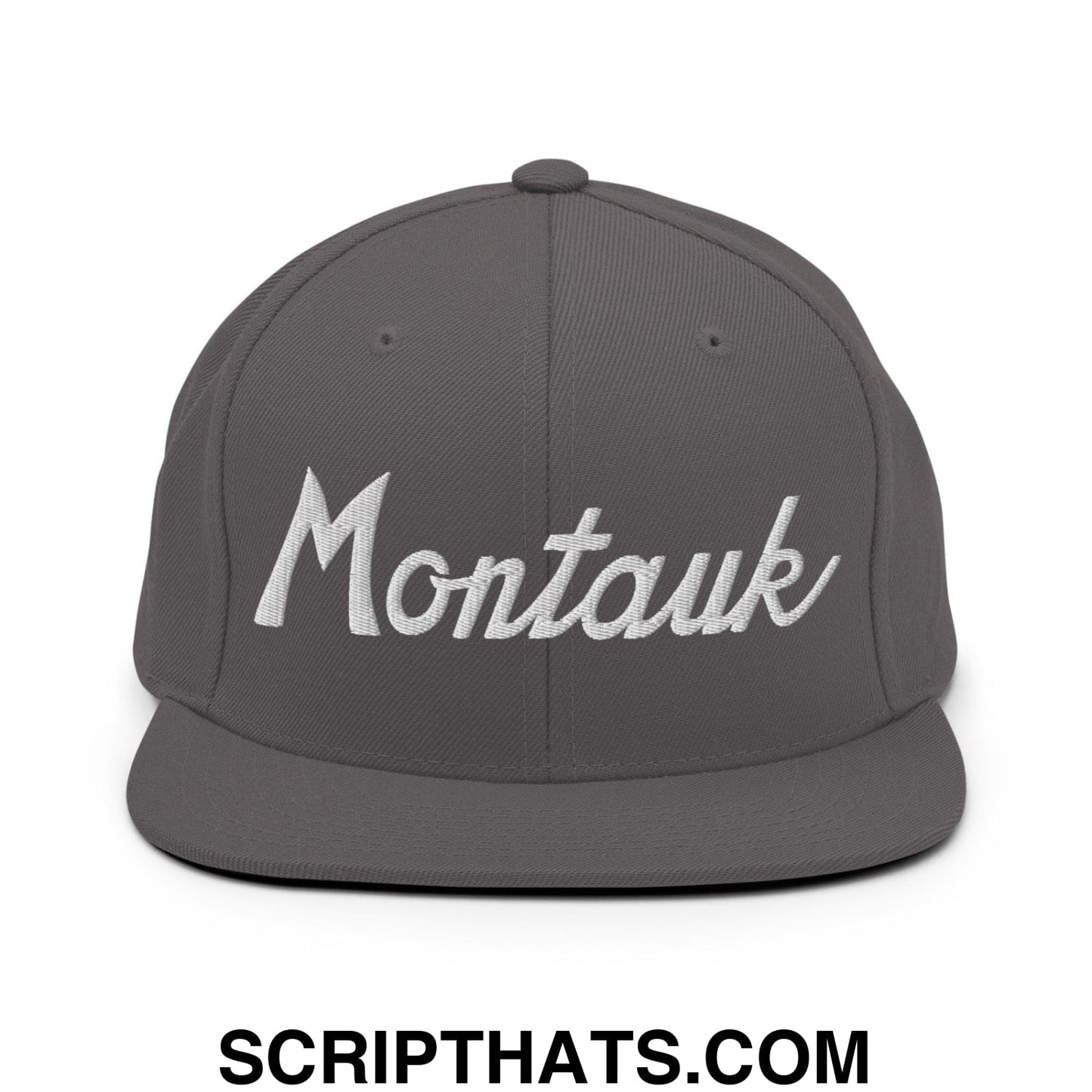 Montauk III Vintage Sports Script Snapback Hat Dark Grey