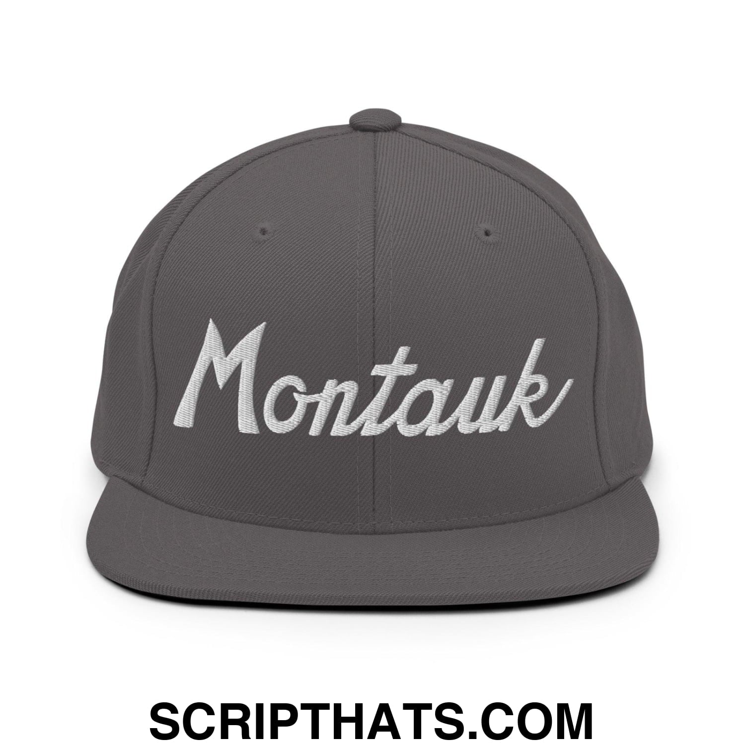 Montauk III Vintage Sports Script Snapback Hat Dark Grey