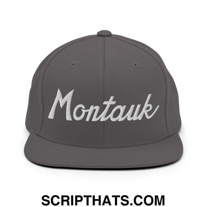 Montauk III Vintage Sports Script Snapback Hat Dark Grey