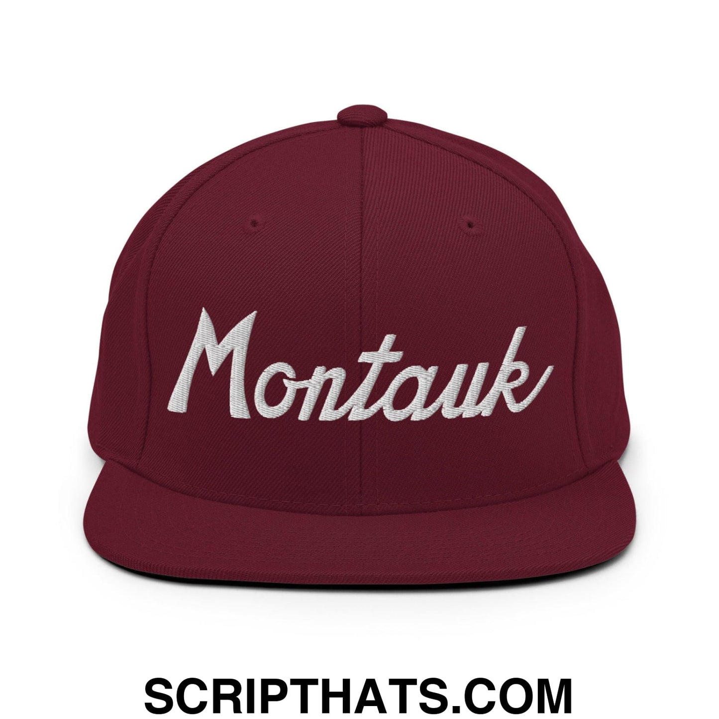 Montauk III Vintage Sports Script Snapback Hat Maroon