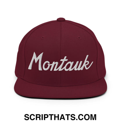 Montauk III Vintage Sports Script Snapback Hat Maroon