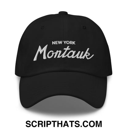 Montauk IV Vintage Sports Script Dad Hat Black