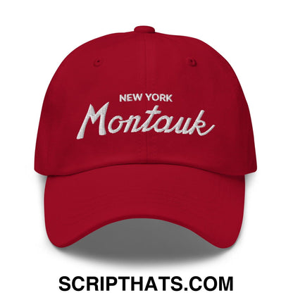 Montauk IV Vintage Sports Script Dad Hat Cranberry