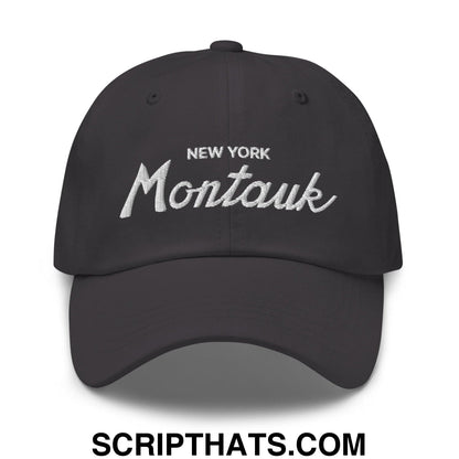 Montauk IV Vintage Sports Script Dad Hat Dark Grey