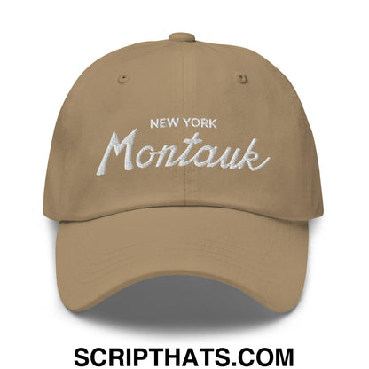 Montauk IV Vintage Sports Script Dad Hat Khaki