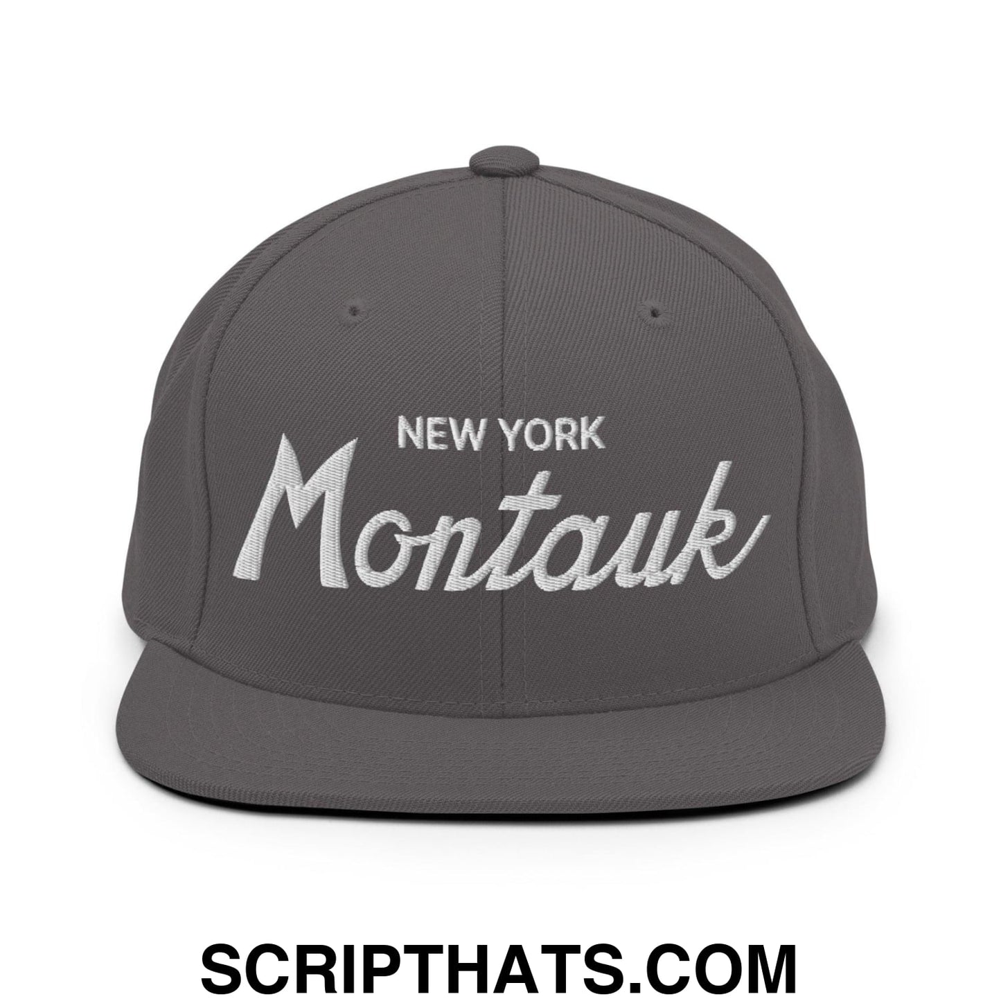 Montauk IV Vintage Sports Script Snapback Hat Dark Grey