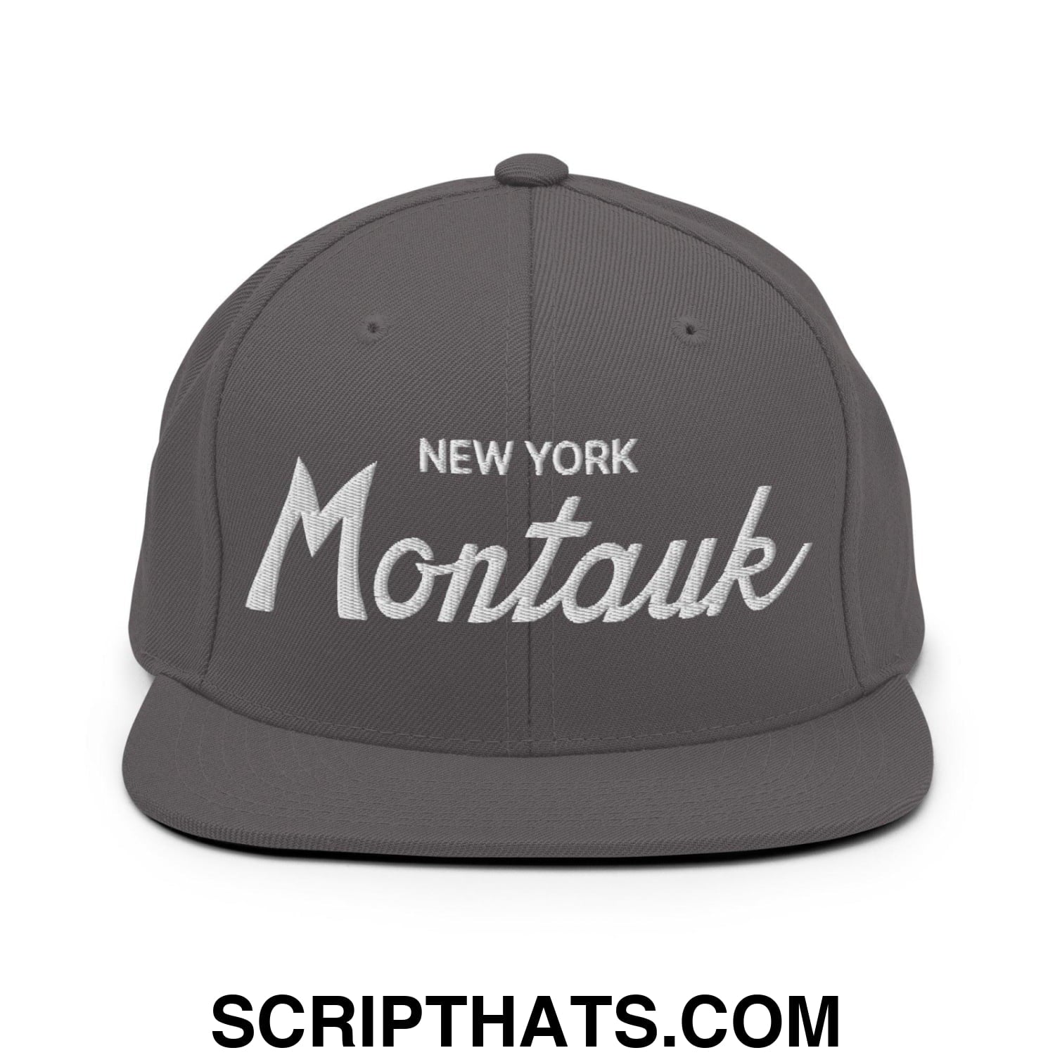 Montauk IV Vintage Sports Script Snapback Hat Dark Grey