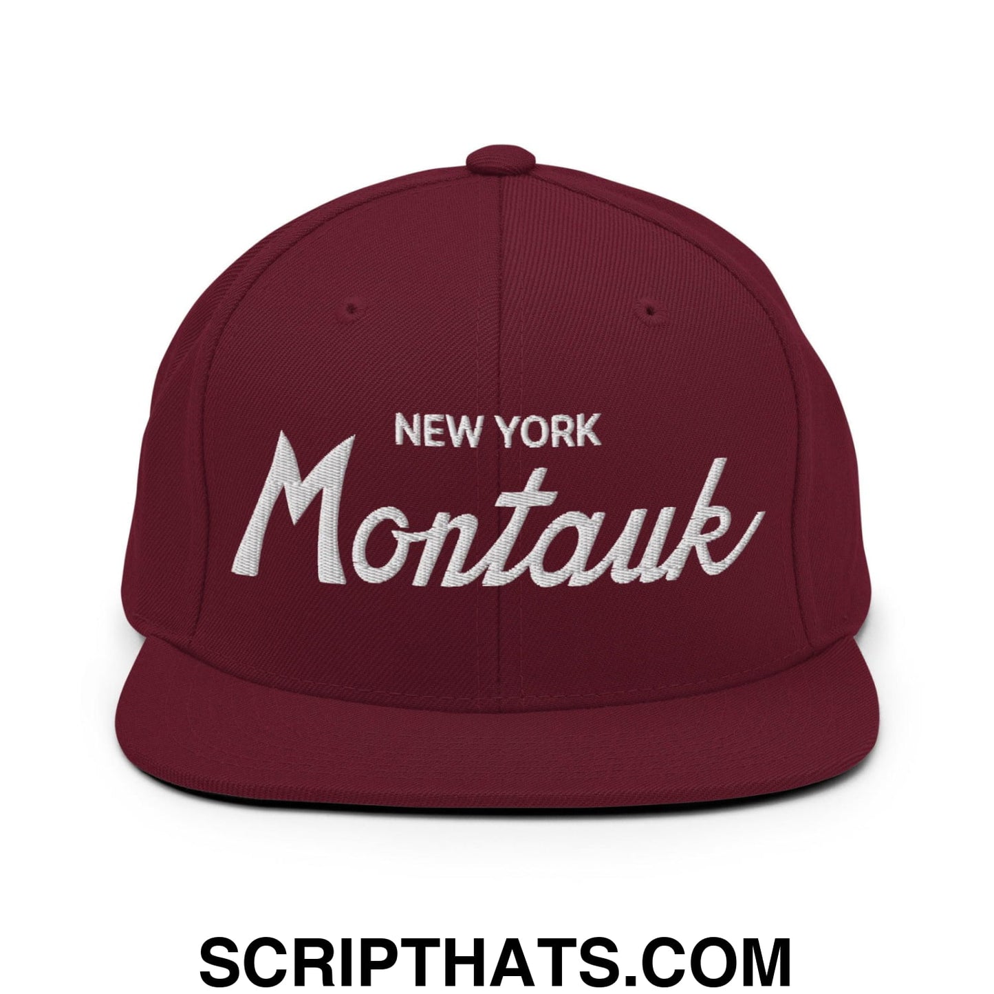 Montauk IV Vintage Sports Script Snapback Hat Maroon