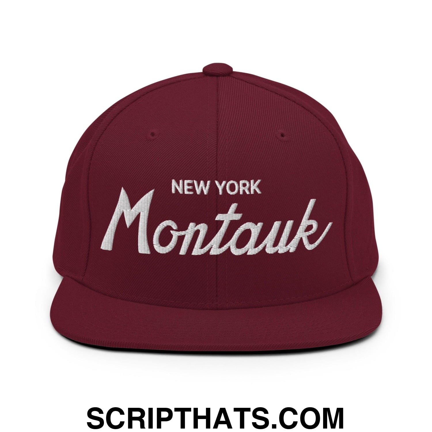 Montauk IV Vintage Sports Script Snapback Hat Maroon