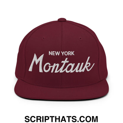 Montauk IV Vintage Sports Script Snapback Hat Maroon