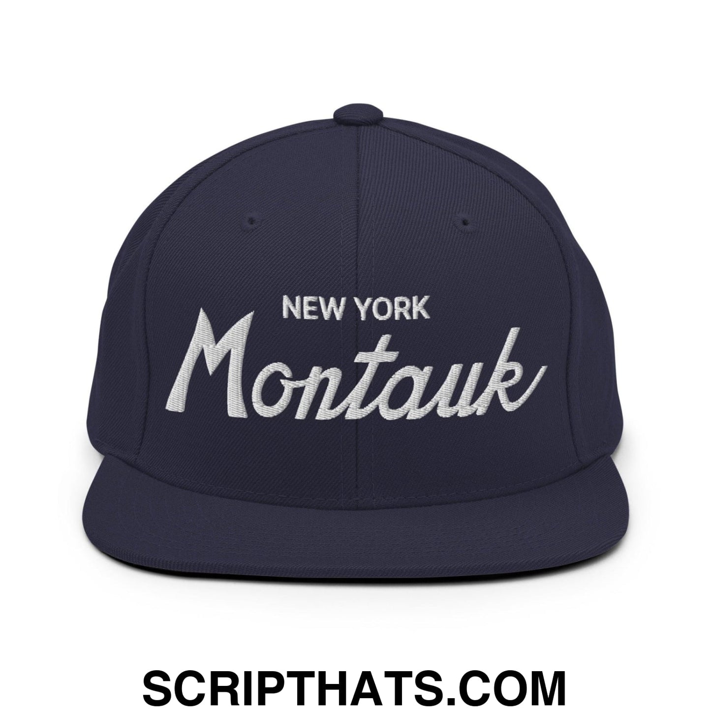 Montauk IV Vintage Sports Script Snapback Hat Navy