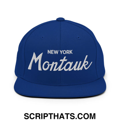 Montauk IV Vintage Sports Script Snapback Hat Royal Blue