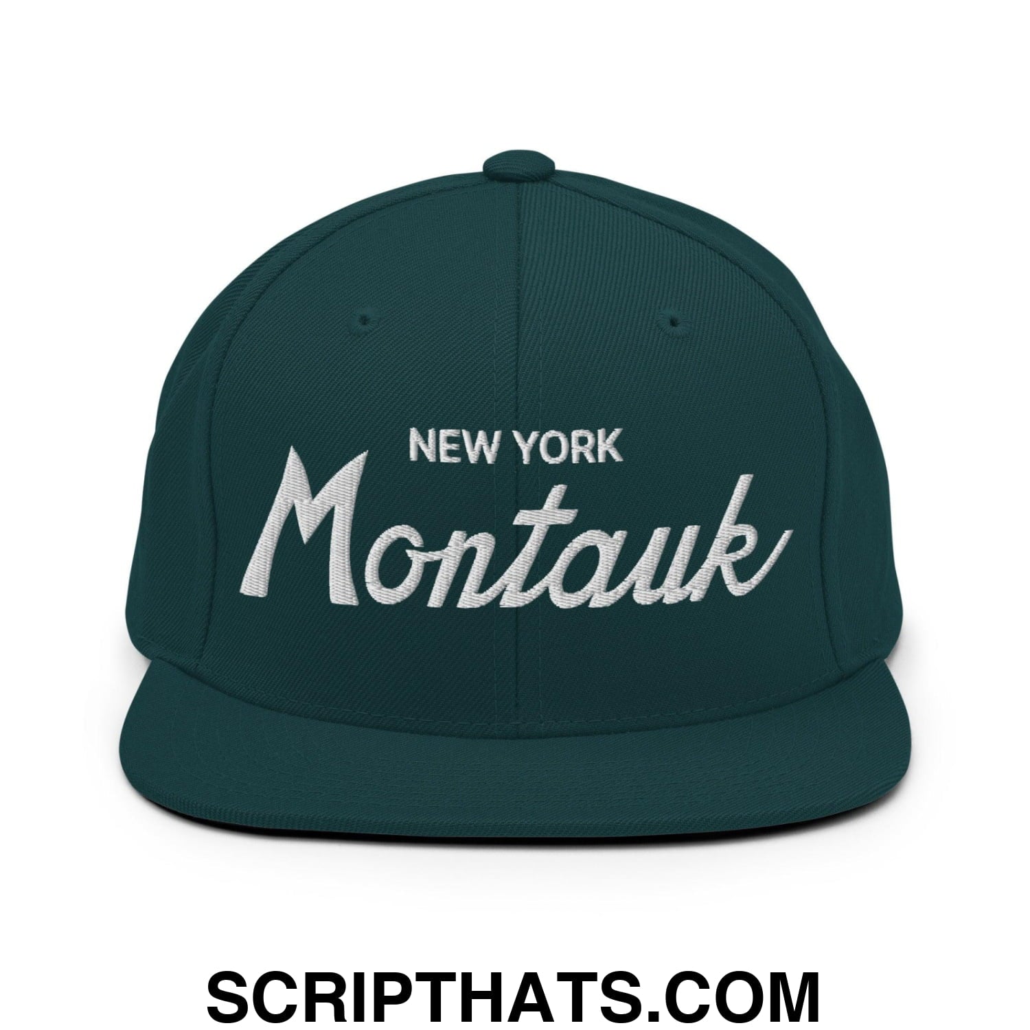 Montauk IV Vintage Sports Script Snapback Hat Spruce