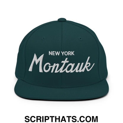 Montauk IV Vintage Sports Script Snapback Hat Spruce
