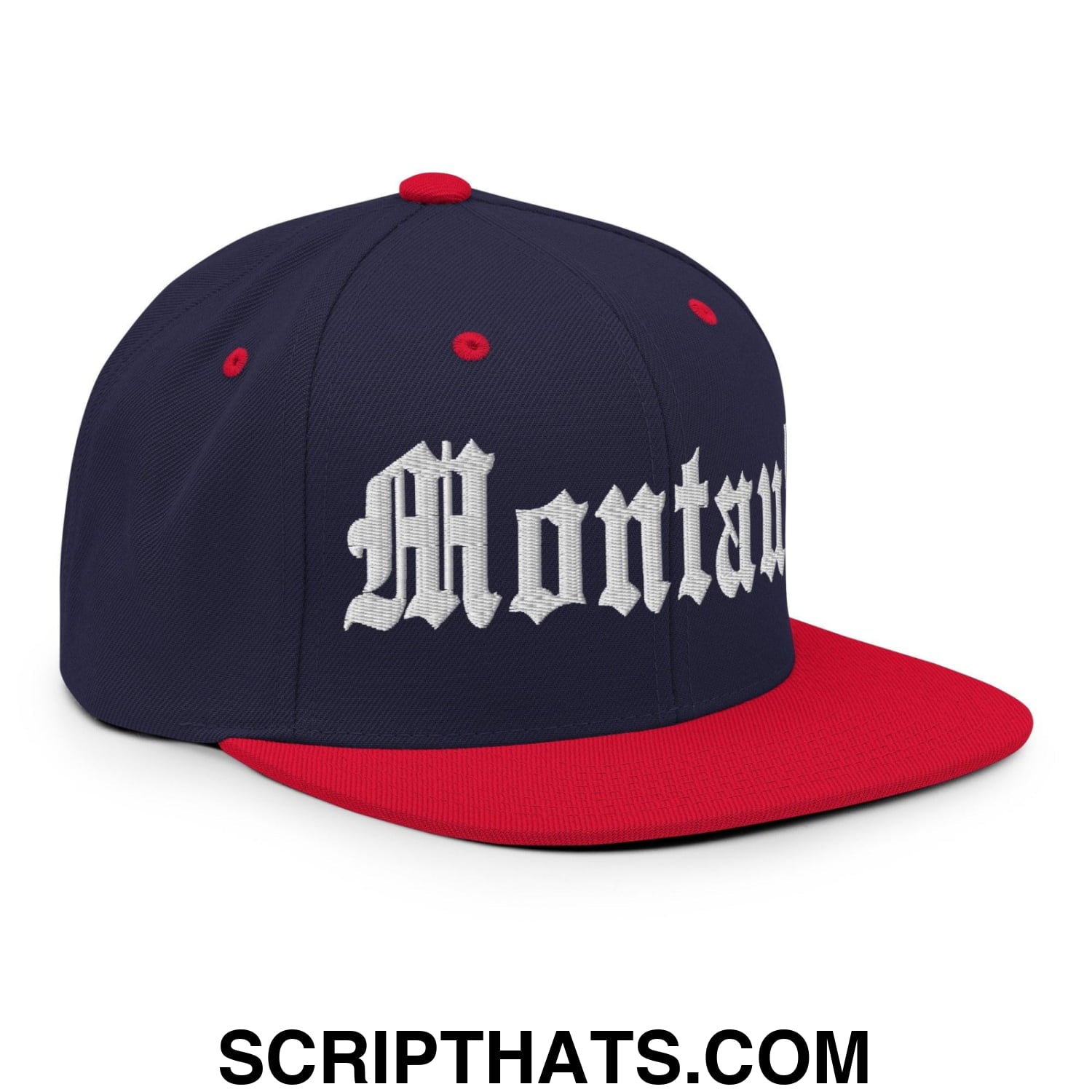 Montauk OG Old English Snapback Hat Navy Red