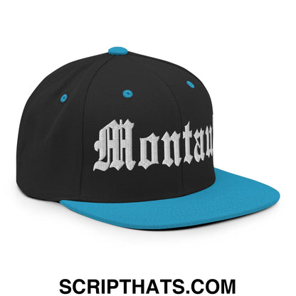 Montauk OG Old English Snapback Hat Black Teal