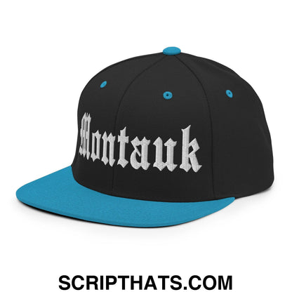 Montauk OG Old English Snapback Hat Black Teal