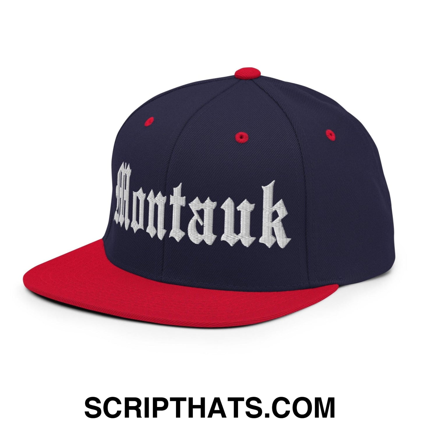Montauk OG Old English Snapback Hat Navy Red