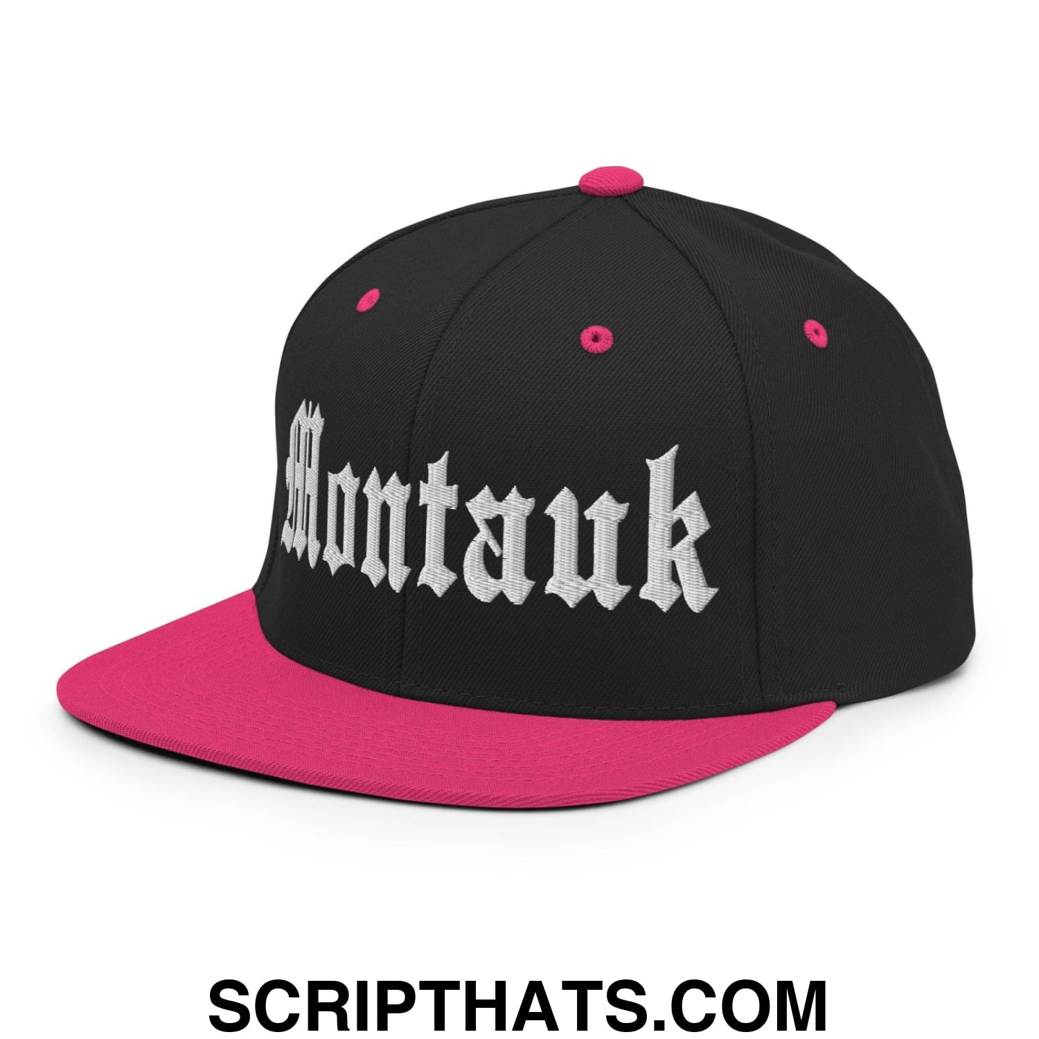 Montauk OG Old English Snapback Hat Black Neon Pink