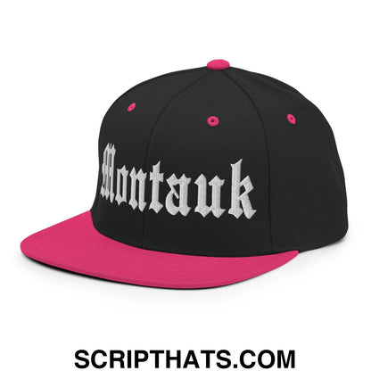 Montauk OG Old English Snapback Hat Black Neon Pink
